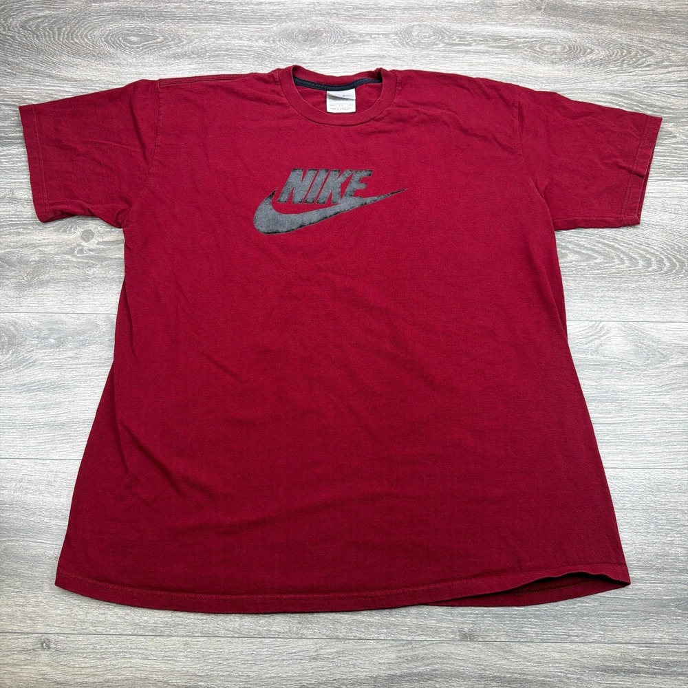 VTG Nike T-Shirt Mens XXL Red Black Center Swoosh Logo 90s Spellout Graphic Tee